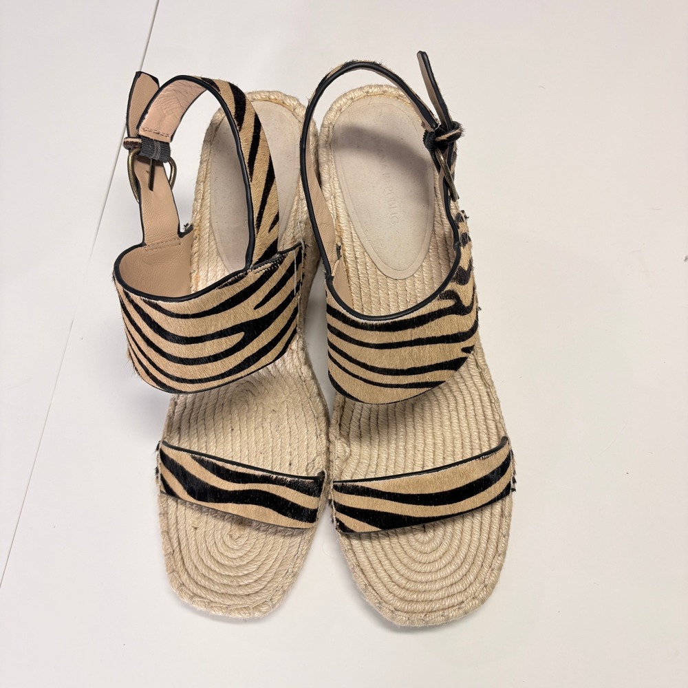 Banana Republic Zebra Print Haircalf Leather Wedge Espadrille Wedge Sandals 9.5M - Picture 5 of 12